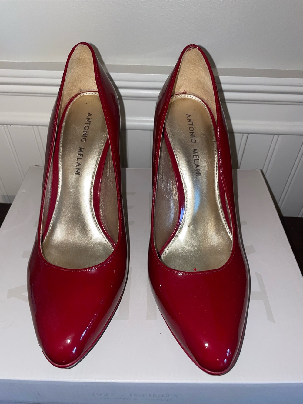 ANTONIO MELANI Cherry Red Patent Pointed-Toe Pumps
